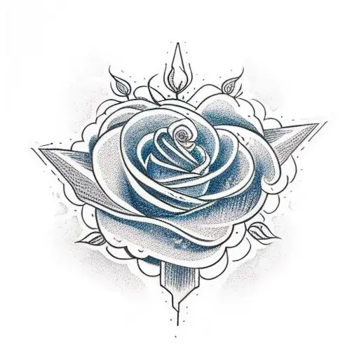 A Traditional Style Tattoo Of A Rose Blooming Under A Starry Sky