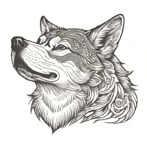 Frontal Half Wolf Half Akita Inu Head