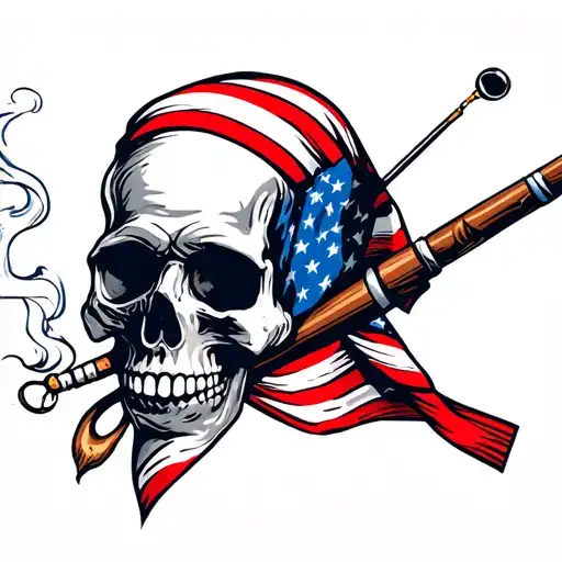 Skull American Flag Bandana Smoking Cigarette Fishing Pole