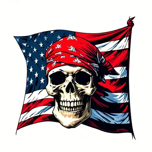 Skull Wearing Bandana In Front Of American Flag