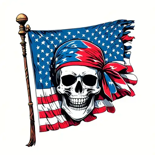 Skull Wearing Bandana In Front Of American Flag