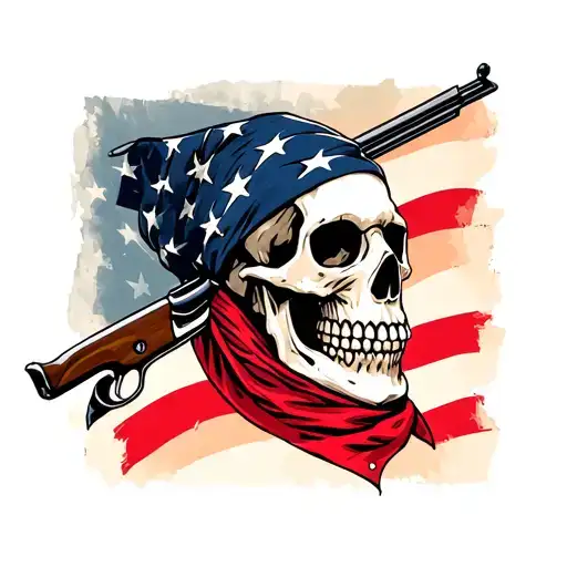 Skull Wearing American Flag Bandana With Red Ryder