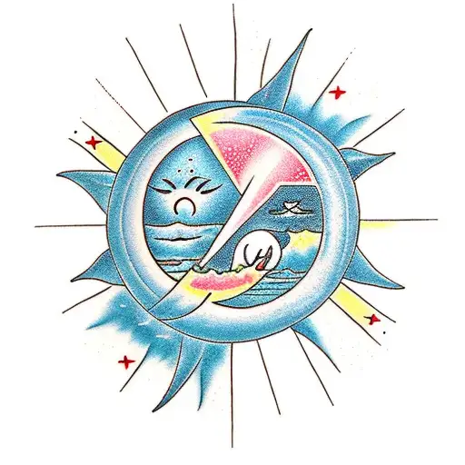 Sun And Moon In Love On A Comet With Arrows