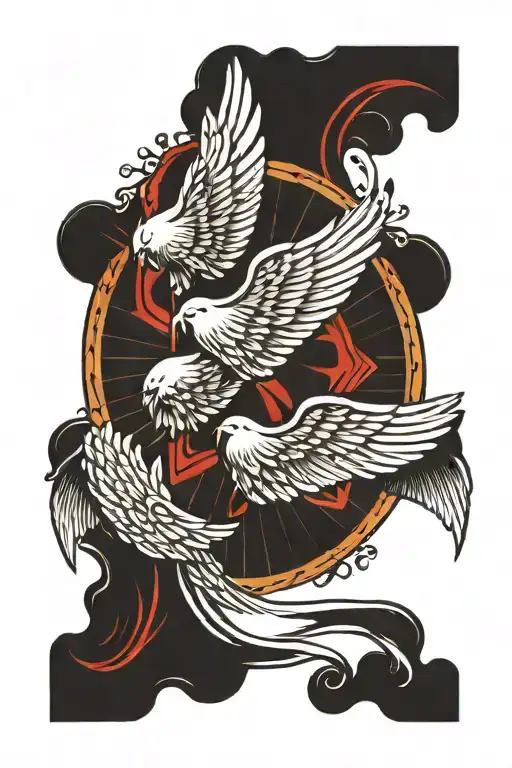 Hooded Arch Angel Wings In Sky Filled