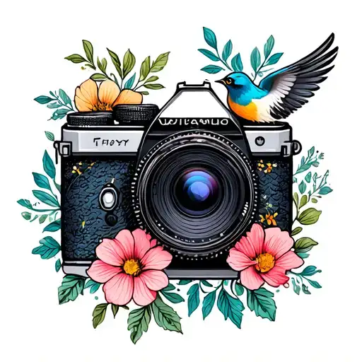 Camera Flowers Surrounding Bird