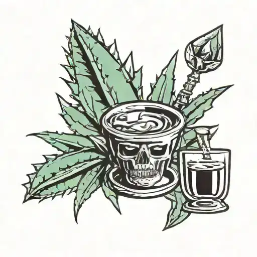 Agave Plant With Tequila Shot With Lime Slice Cut