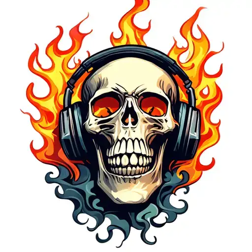 Skull With Headset Flames And Smoke
