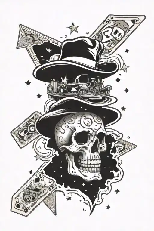 Skull And Cars And Cards And Night Sky