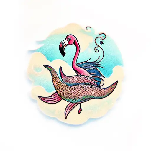 Flamingo And A Female Mermaid