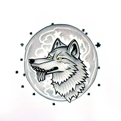 A Wolf Howling At The Moon With A Firearm In Its Mouth