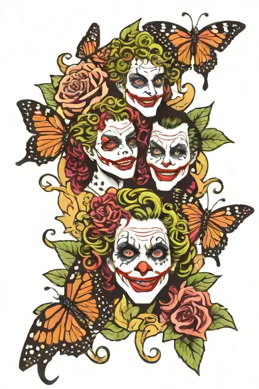 Joker And Medusa With Butterflies And Flowers