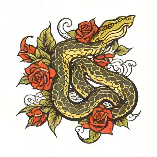Snake And Red Roses