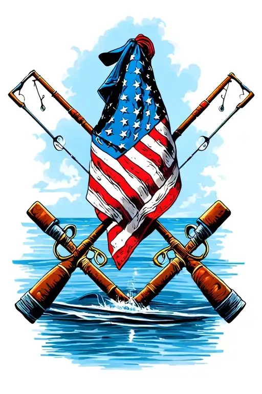 American Flag Bandana With Fishing Poles Crossed