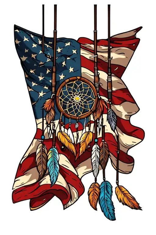 American Flag Bandana With Fishing Poles And Dream Catcher