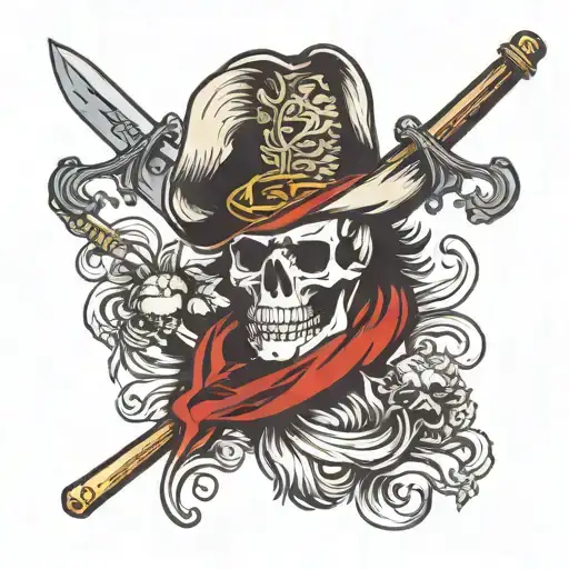 Skull Wearing Tricorn With Tomahawk And Musket