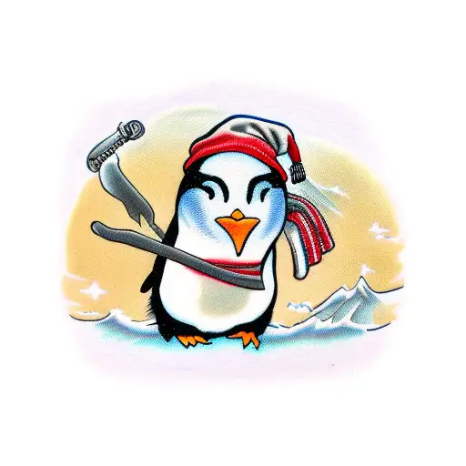 Penguin With A Beanie On And Is Wearing A Straight Jacket