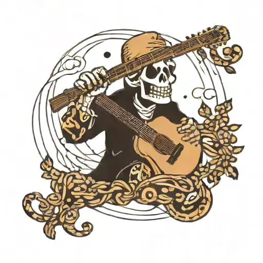 A Ghostly Figure Playing A Guitar Made Of Coffee Beans And Yarn