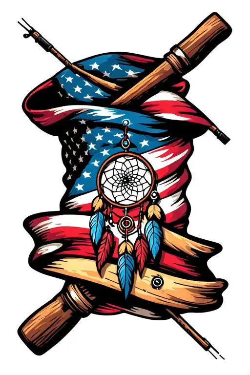 American Flag Bandana With Fishing Poles And A Dream Catcher