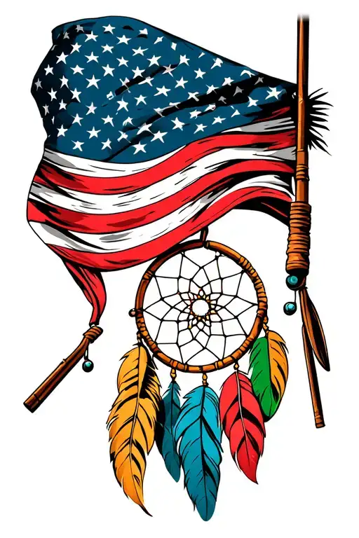 American Flag Bandana With Fishing Poles And A Dream Catcher