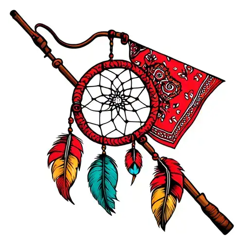 Red Bandana Fishing Pole Dream Catcher Entangled