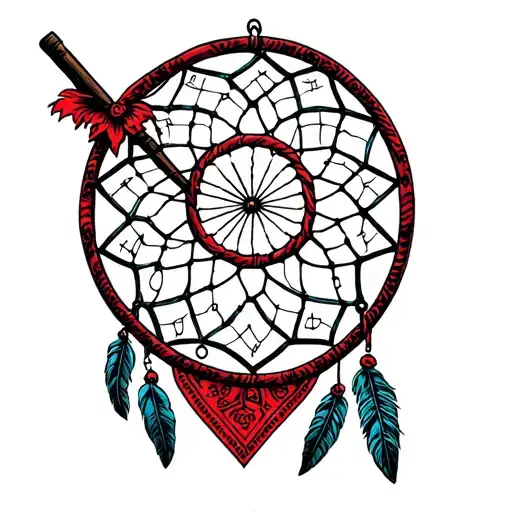 Red Bandana Fishing Pole Dream Catcher Entangled