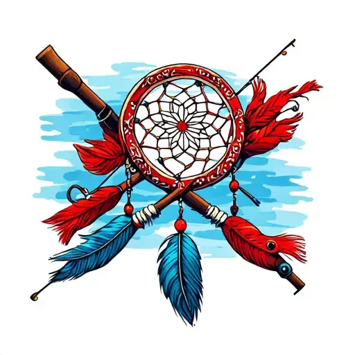 Red White Blue Bandana Dream Catcher Fishing Poles