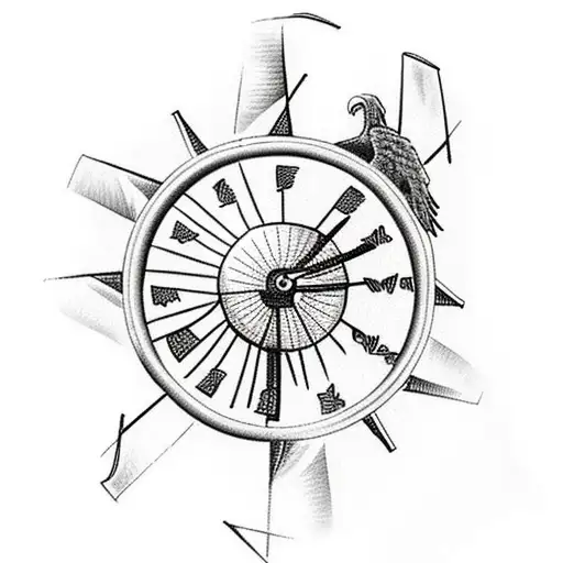 Dutch Windmill With Bald Eagle And Clock