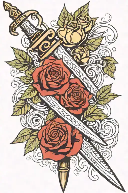 Sword And Roses Intertwined
