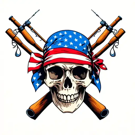 Skull With American Flag Bandana Fishing Poles