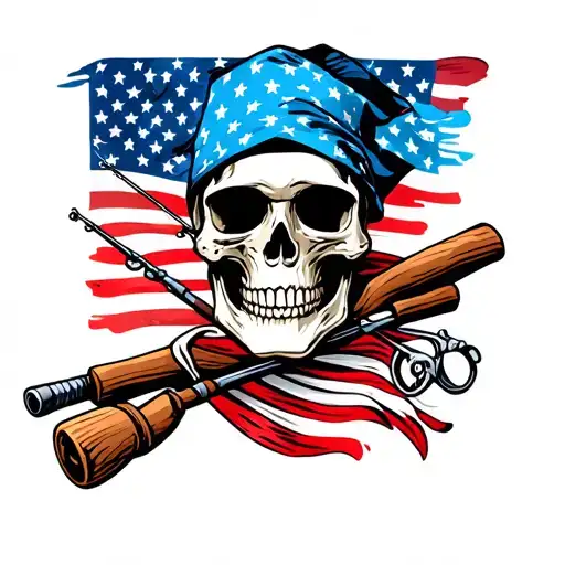 Skull With American Flag Bandana Fishing Poles