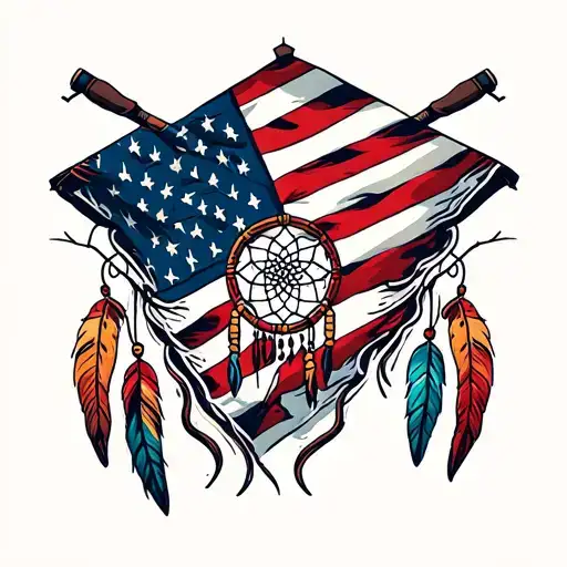 American Flag Bandana With Fishing Poles And Dream Catcher