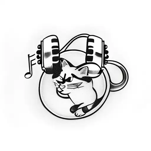 An Orange Cat Wearing Headphones And Surrounded By Music Notes