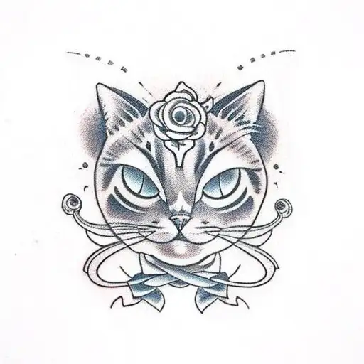 A Traditional Style Tattoo Of A Cat With Musical Notes Forming The Shape Of A Paw