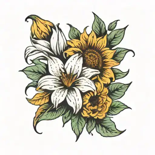 A Lily And Sunflower Entertwined