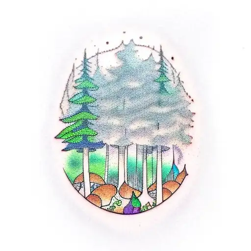 A Mystical Forest With Mushrooms And A Journal