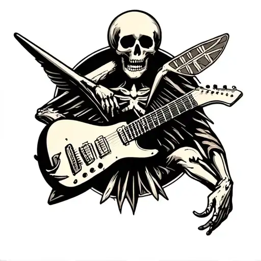Skeleton Holding A Flying V Guitar