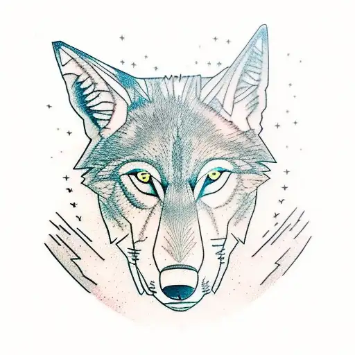 The Head Of A Wolf From The Side Transforming Into A Forest Or Mountain