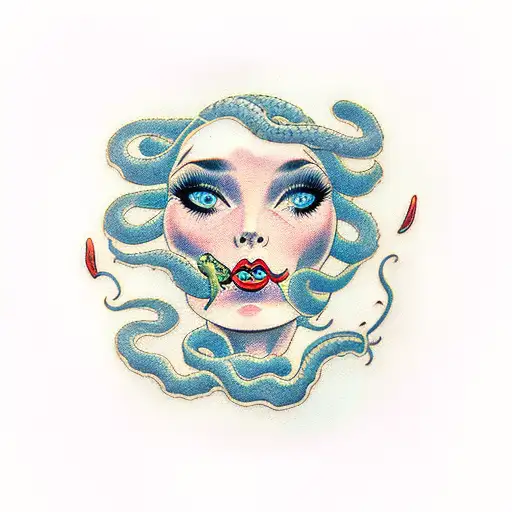 Women With The Hair Of Wipped Willow And A Snake Also With Poppies In The Hair