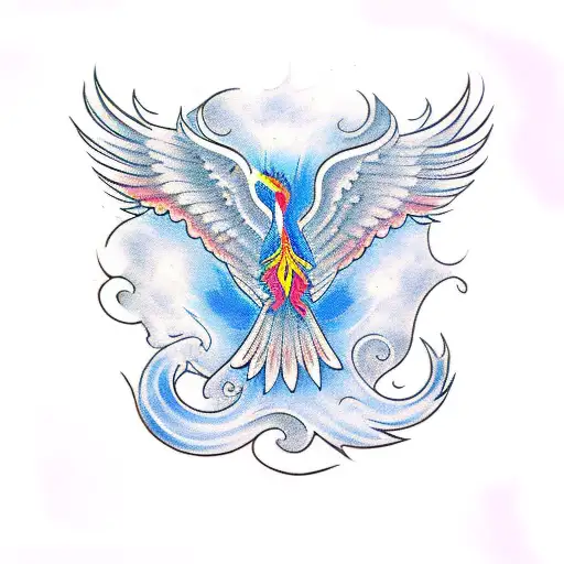 A Phoenix With Open Wings And A Wolf In Front With Dark Aura