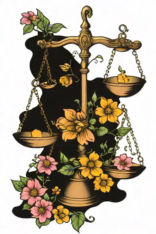 Libra Scales With Cosmos Flower And Libra Symbol