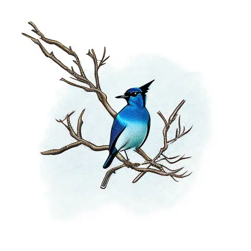 Traditional-style Tattoo Of A Steller's Jay Perched On A Tree Branch
