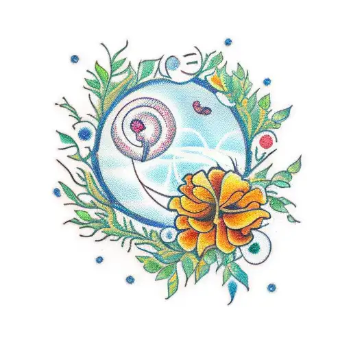 A Traditional Tattoo Of A Scorpio Constellation Surrounded By A Wreath Of Marigold Flowers