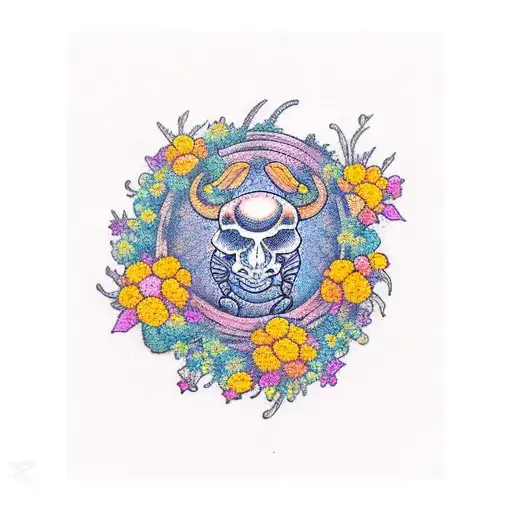 A Scorpio In Stardust Inside A Wreath Of Marigold Flowers