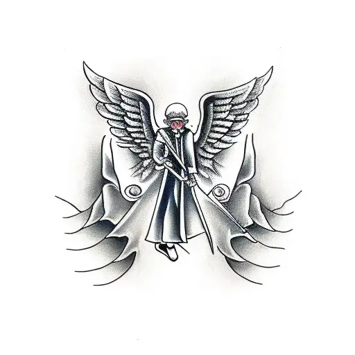 Angel And Devil Double Edged Dagger With Handle In Middle