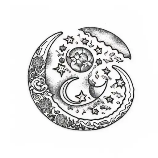 Crescent Moon With Detailed Floral Pattern