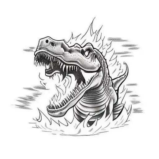 Dinosaur Running Against The Backdrop Of A Burning Church