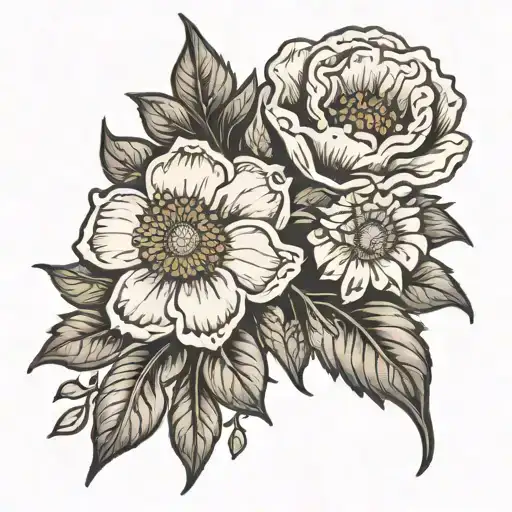 July And October Birth Flower Tattoo Design