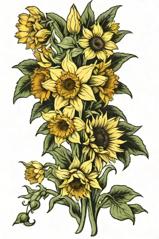 Daffodils And Sunflower With Stem Bouquet