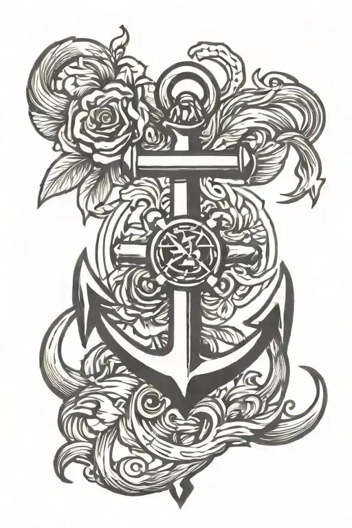Anchor Cross And Flaming Heart
