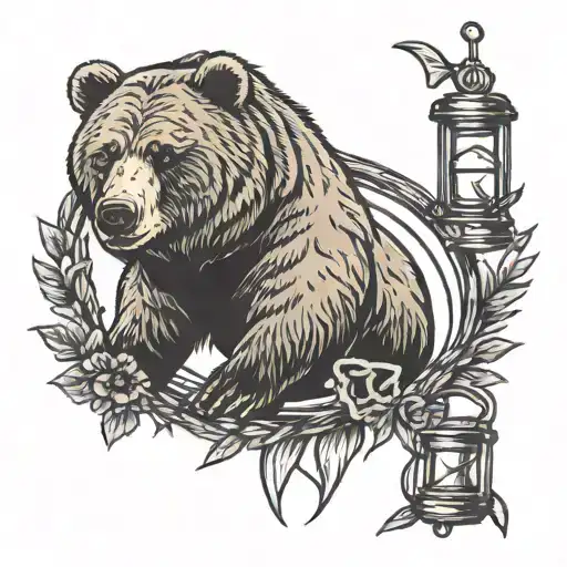 Grizzly Bear And Bear Trap